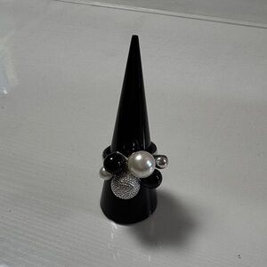 Elegant Black and Silver Beaded Ring